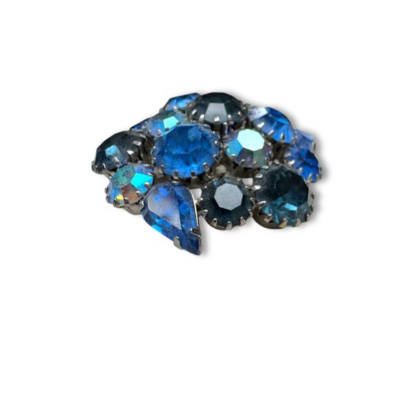 Karu Arke Signed Blue Crystal Brooch Earrings Set Selenium Glow - Picture 13 of 13